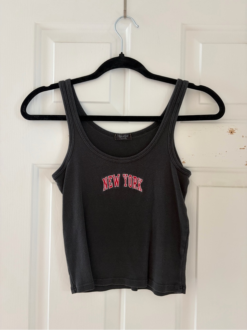 Brandy Melville Black Crop Tank with Red 'New York' Logo